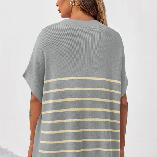 Fisoew Women's Light Grey Striped Oversized Lounge Short Sets - Fisoew