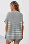 Fisoew Women's Light Grey Striped Oversized Lounge Short Sets - Fisoew