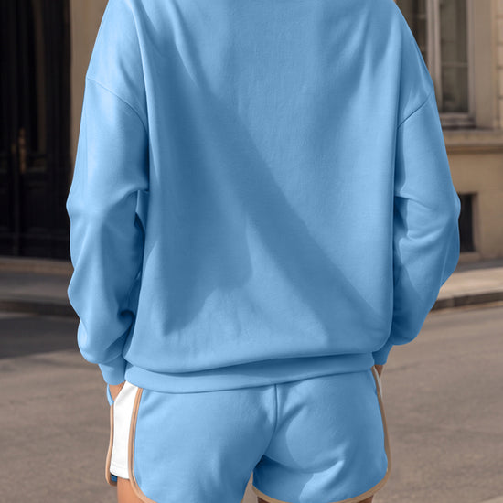 Sweatsuit Long Sleeve Pullover With Shorts Sets - Fisoew