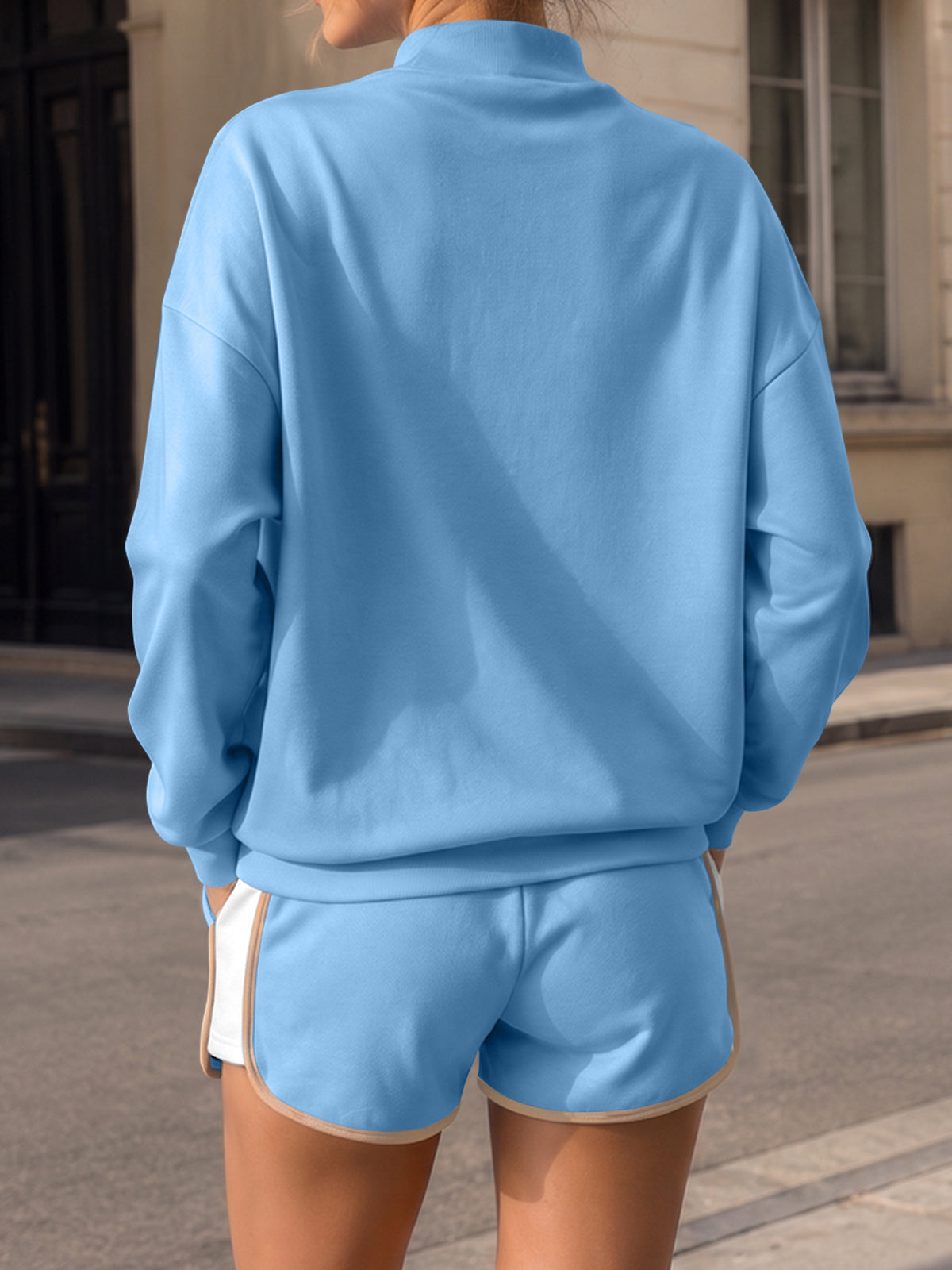 Sweatsuit Long Sleeve Pullover With Shorts Sets - Fisoew