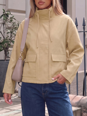 Cropped Lightweight Safari Fall Jackets With Pockets