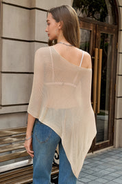 Fisoew Women's Apricot Sheer Lightweight Knit  Poncho Top - Fisoew