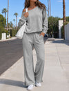 Off-Shoulder Crop Top With Wide-Leg Pants Set - Fisoew