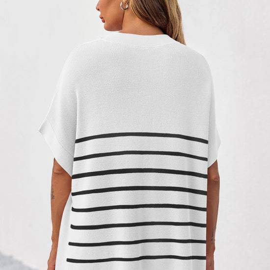 Fisoew Women's White Striped Oversized Lounge Short Sets - Fisoew