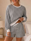 Plaid Sweatshirt With Drawstring Short Sets