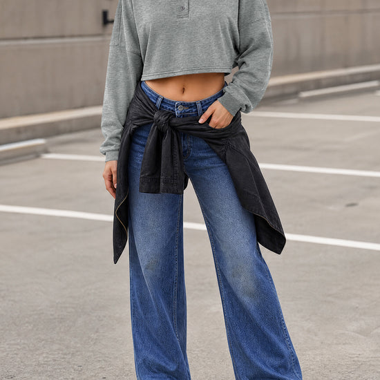 Long Sleeve Oversized Cropped Sweatshirts - Fisoew