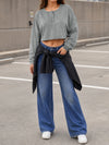 Long Sleeve Oversized Cropped Sweatshirts - Fisoew
