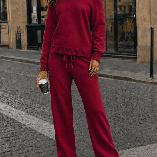 Off-Shoulder Sweaters With Drawstring Pants Set - Fisoew