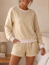 Plaid Sweatshirt With Drawstring Short Sets