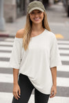 Fisoew Women's White Off The Shoulder Tops Oversized  T-Shirts - Fisoew