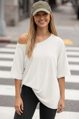 Fisoew Women's White Off The Shoulder Tops Oversized  T-Shirts