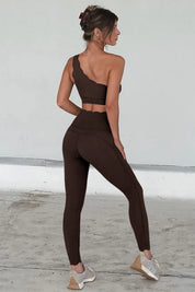 Fisoew Women's Brown High Waisted Leggings Workout Sets - Fisoew