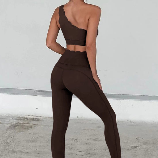Fisoew Women's Brown High Waisted Leggings Workout Sets - Fisoew