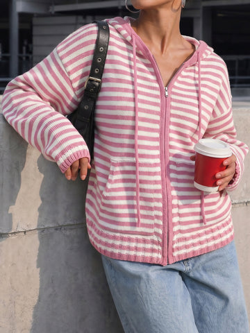 Striped Zip Up Hoodie Long Sleeve Hoodies