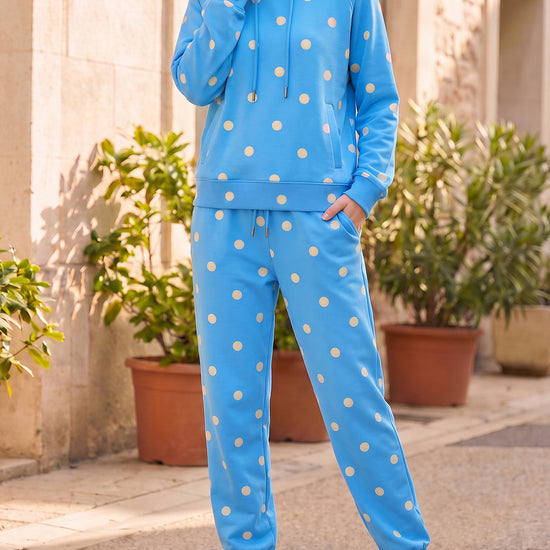 Polka Dot Long Sleeve Hooded With Jogger Pants Sets - Fisoew