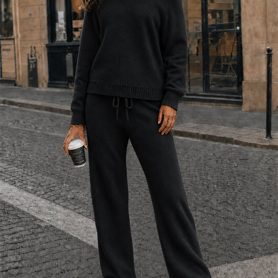 Off-Shoulder Sweaters With Drawstring Pants Set - Fisoew