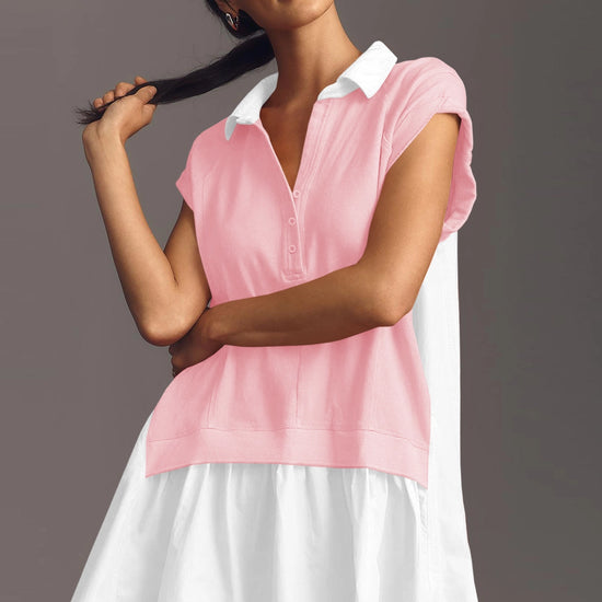 Fisoew Women's Light Pink Oversized Patchwork Mini Dress - Fisoew