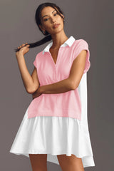 Fisoew Women's Light Pink Oversized Patchwork Mini Dress