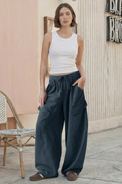 Fisoew Women's Grey Barrel Baggy Cargo Pants - Fisoew