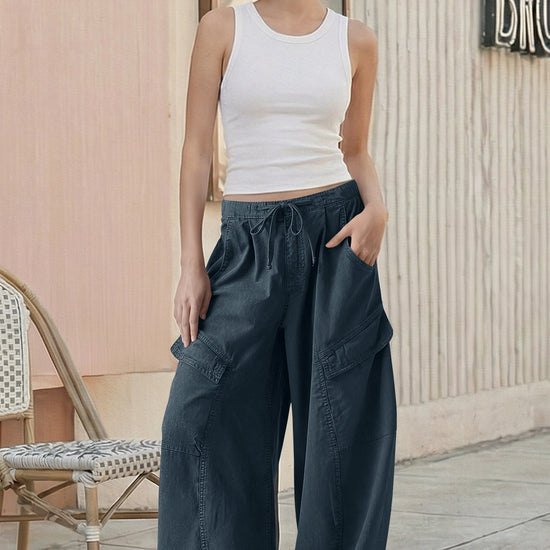Fisoew Women's Grey Barrel Baggy Cargo Pants - Fisoew