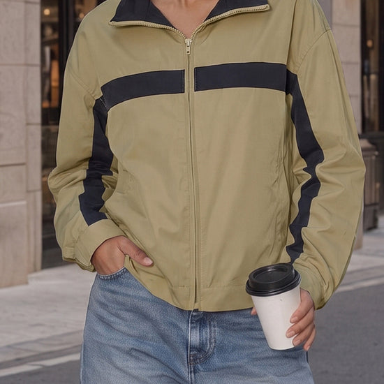 Lightweight Crop Color Block Jacket - Fisoew