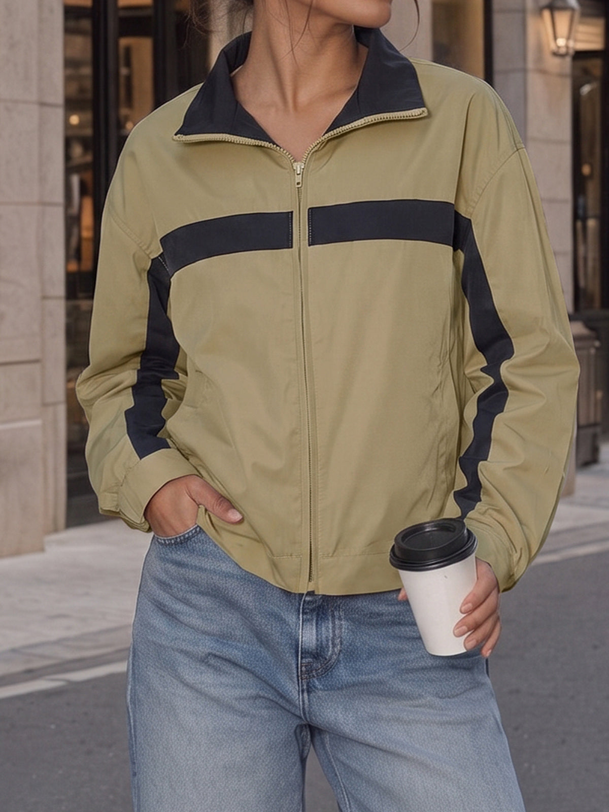 Lightweight Crop Color Block Jacket - Fisoew