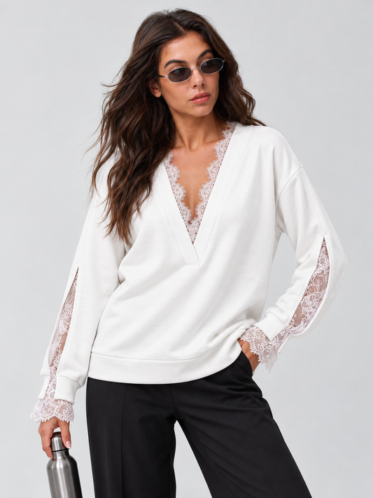 Oversized Deep V Neck Lace T-Shirts