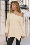 Oversized Off Shoulder Ribbed Knit Tops