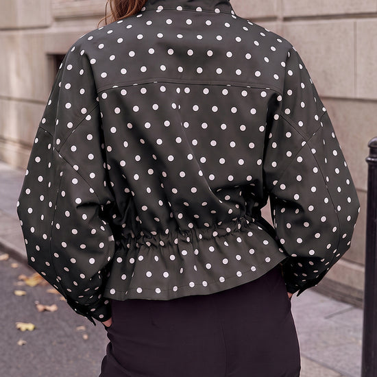 Zip Up Polka Dot Drwatring Jackets - Fisoew
