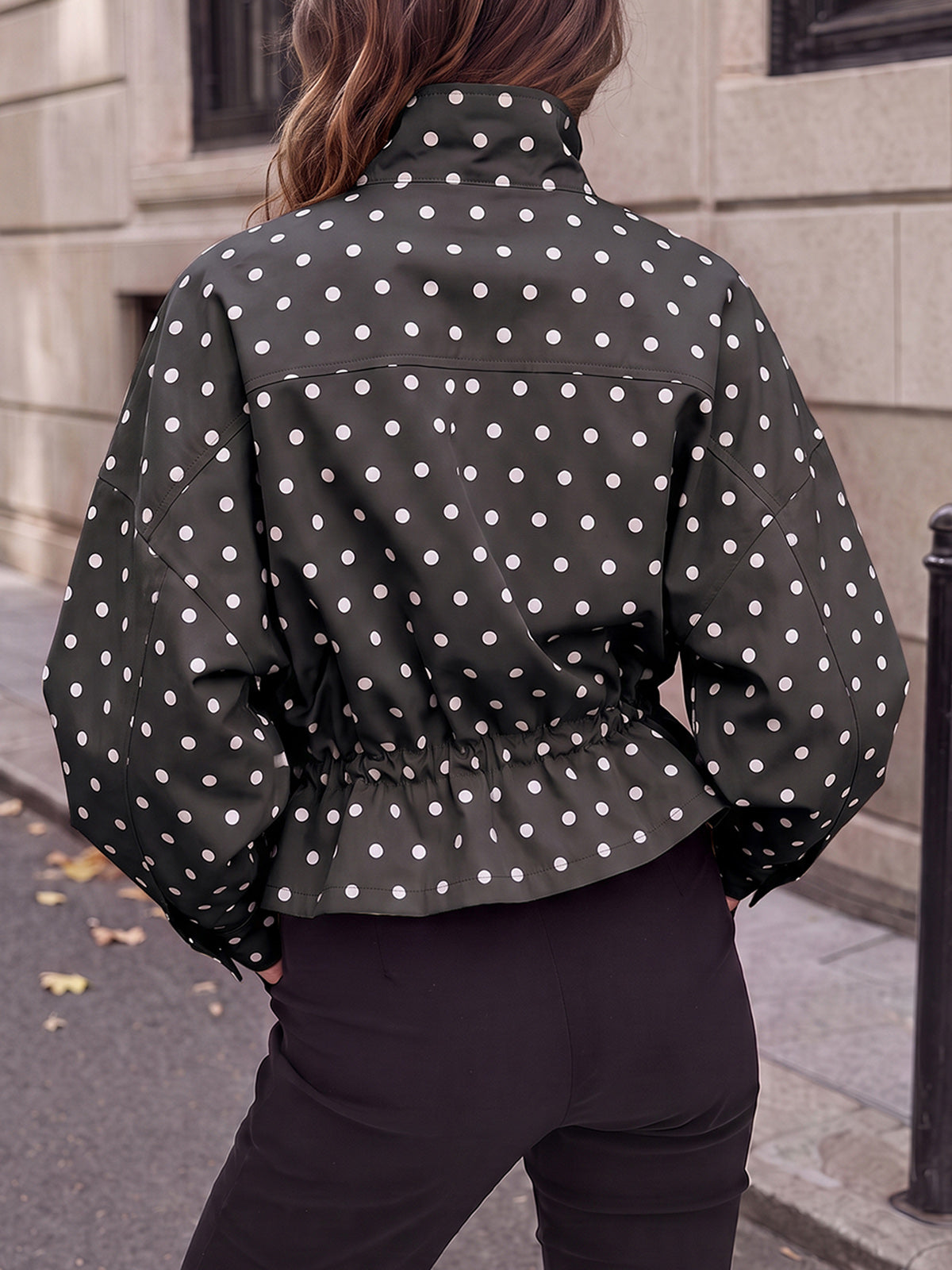 Zip Up Polka Dot Drwatring Jackets - Fisoew