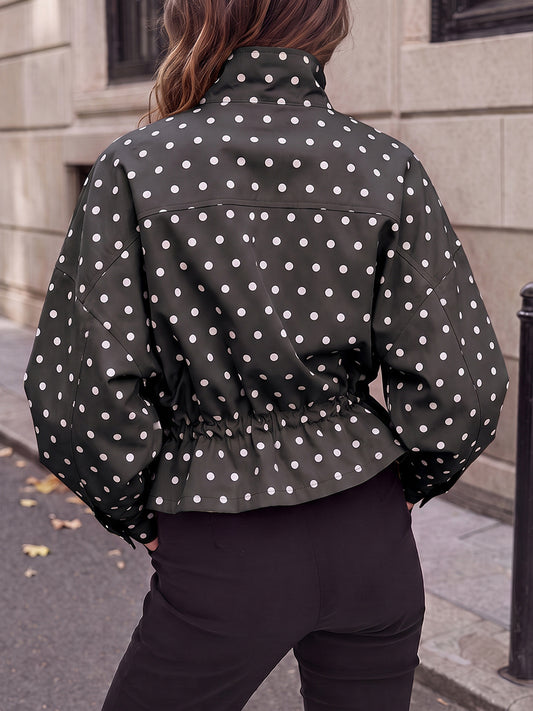 Zip Up Polka Dot Drwatring Jackets - Fisoew