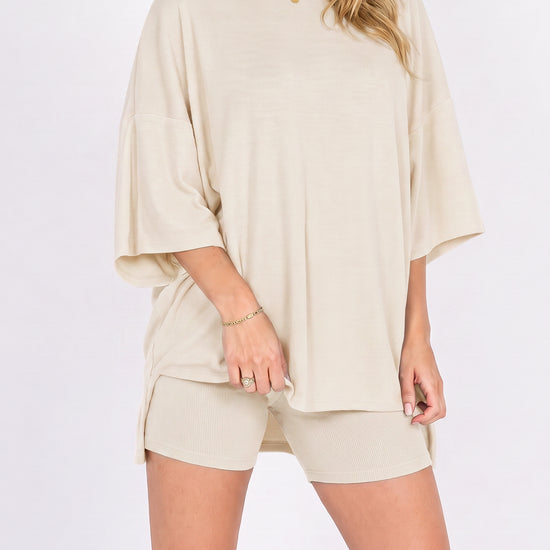 Oversized T-Shirt With Biker Short Lounge Sets - Fisoew