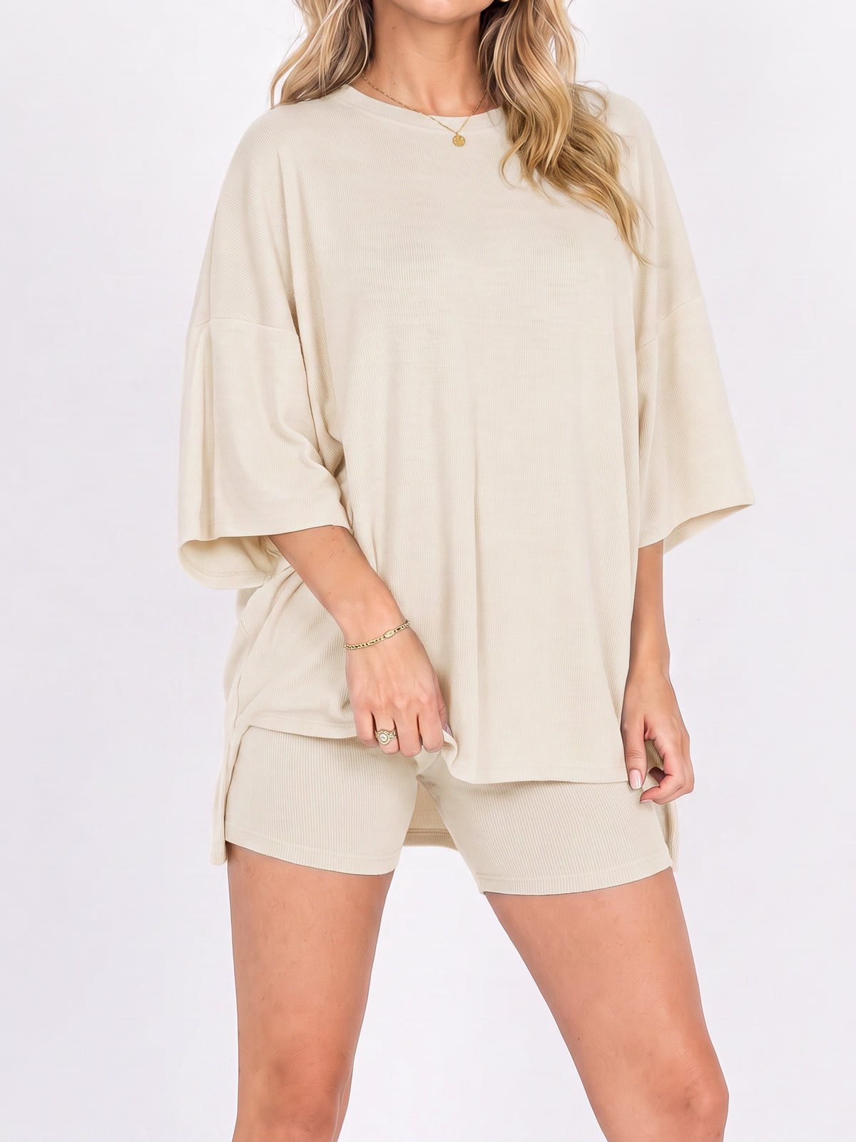 Oversized T-Shirt With Biker Short Lounge Sets - Fisoew