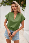 Fisoew Women's Army Green V Neck Cap Sleeve Casual Loose Fit T Shirts - Fisoew