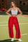 Women's Red Drawstring Elastic Contrast Color Pants Fisoew - Fisoew