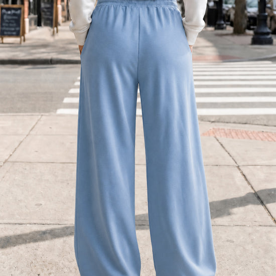 Solid Wide Leg High Waist Pants - Fisoew