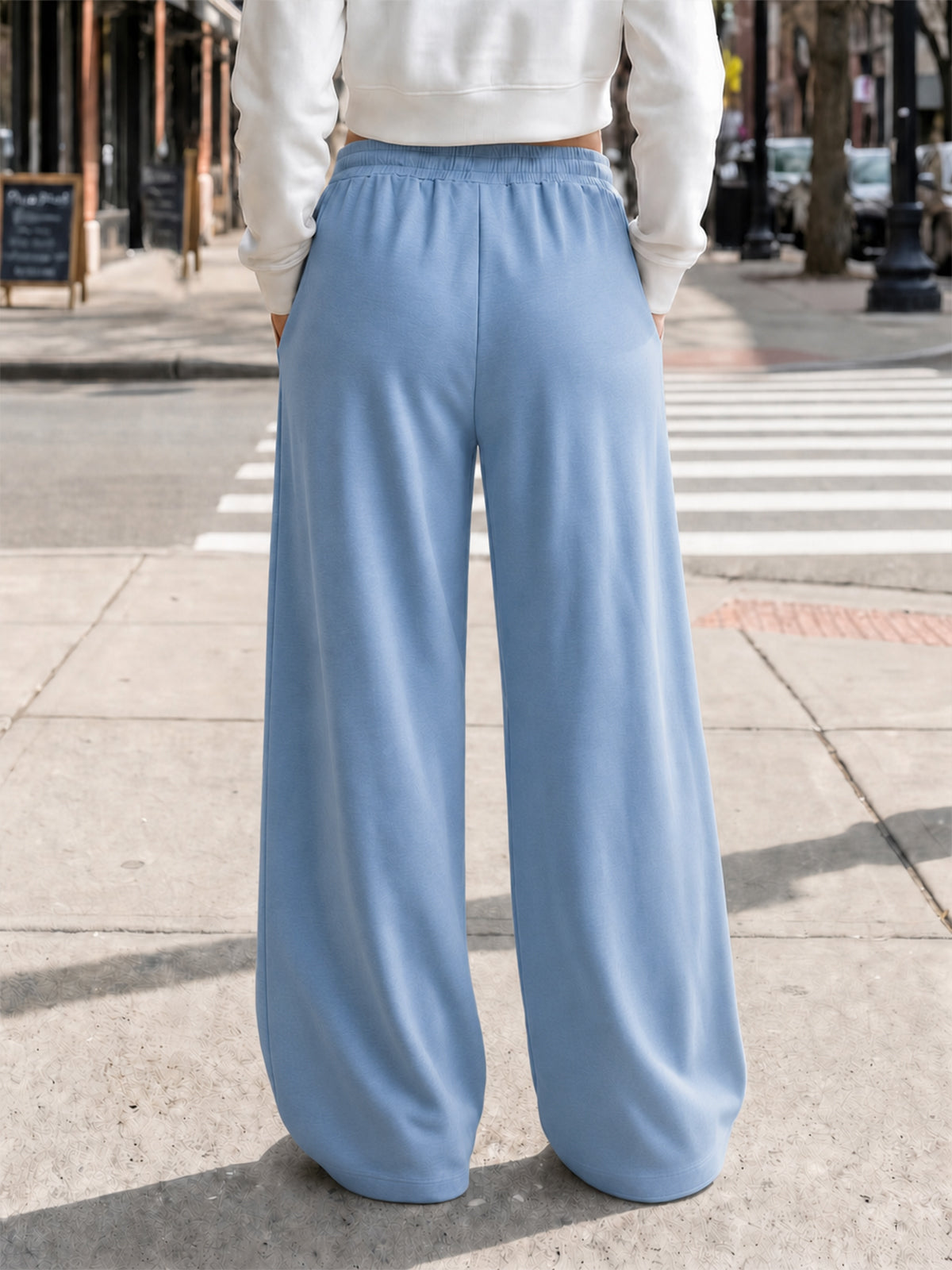 Solid Wide Leg High Waist Pants - Fisoew
