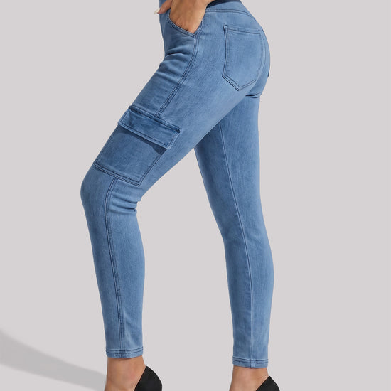 High Waisted Skinny Cargo Jeans - Fisoew