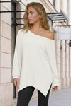 Oversized Off Shoulder Ribbed Knit Tops