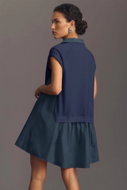 Fisoew Women's Dark Blue Oversized Patchwork Mini Dress