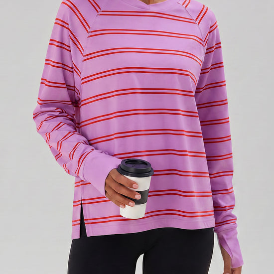 Soft Striped Long Sleeve T Shirt - Fisoew