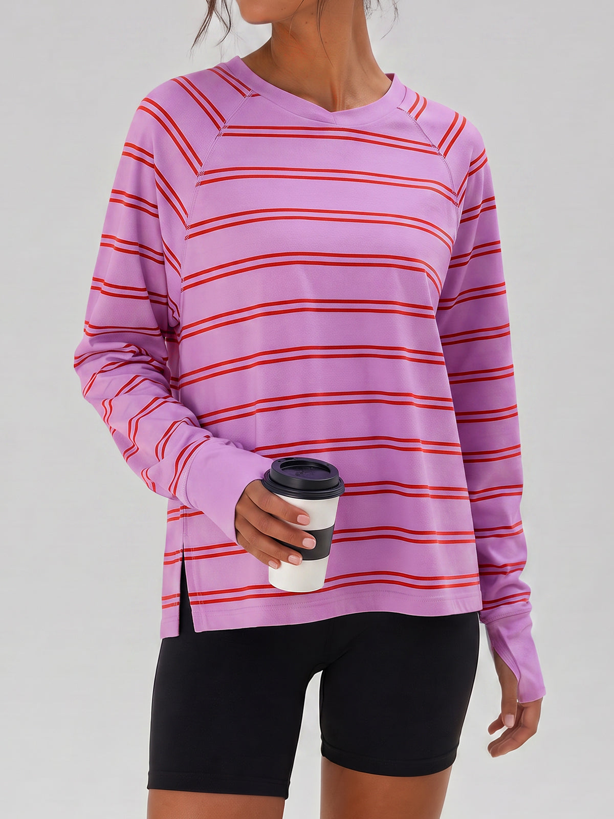 Soft Striped Long Sleeve T Shirt - Fisoew