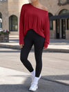 Off Shoulder Solid Long Sleeve T-Shirts - Fisoew