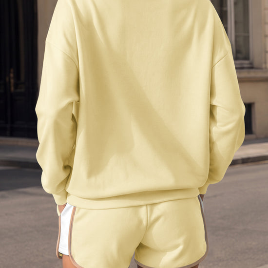 Sweatsuit Long Sleeve Pullover With Shorts Sets - Fisoew