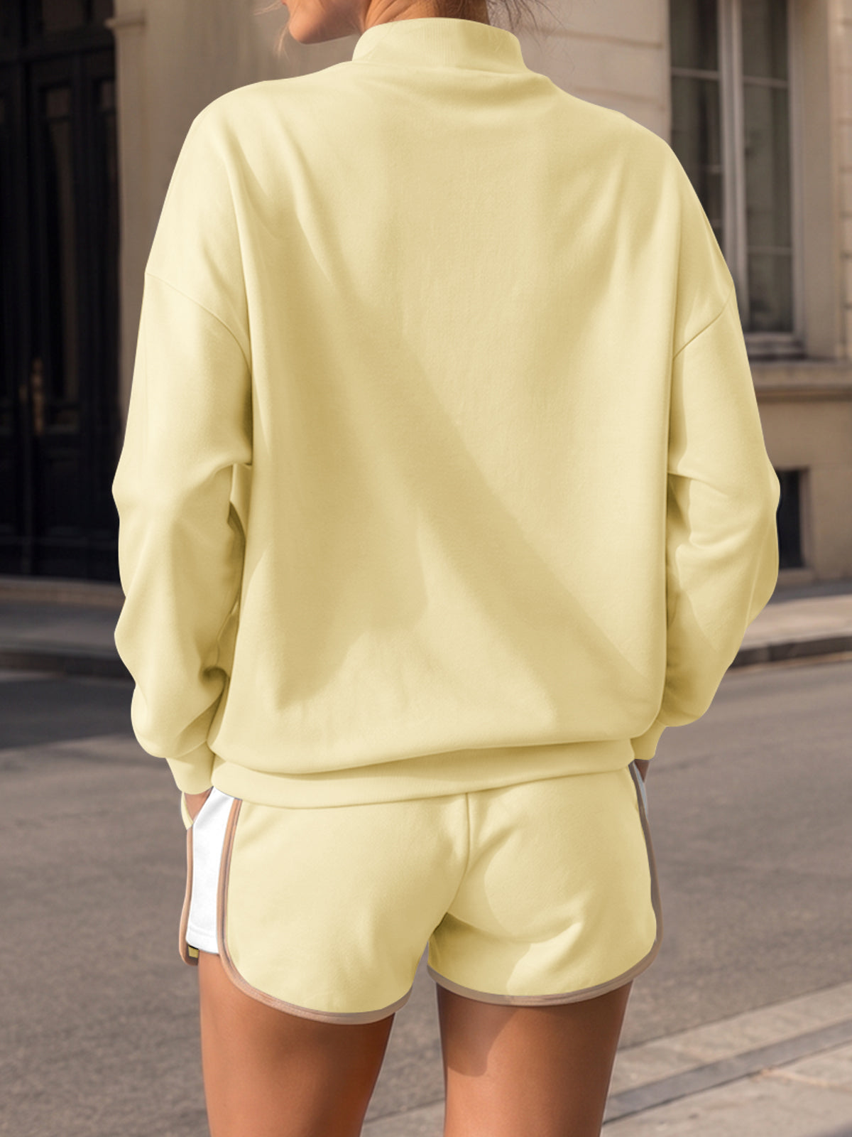 Sweatsuit Long Sleeve Pullover With Shorts Sets - Fisoew