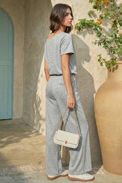 Womens Grey Off-the-Shoulder Casual Wide Leg Jumpsuit Fisoew - Fisoew