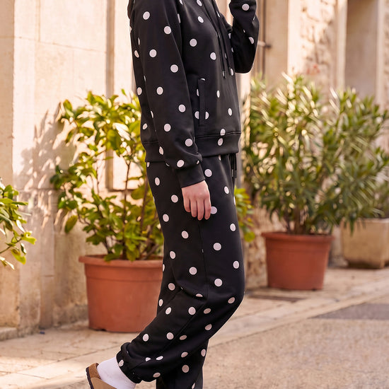 Polka Dot Long Sleeve Hooded With Jogger Pants Sets - Fisoew