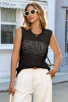 Fisoew Women's Black Scoop Neck Crochet Boho Cover Ups - Fisoew