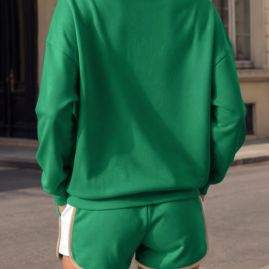 Sweatsuit Long Sleeve Pullover With Shorts Sets - Fisoew