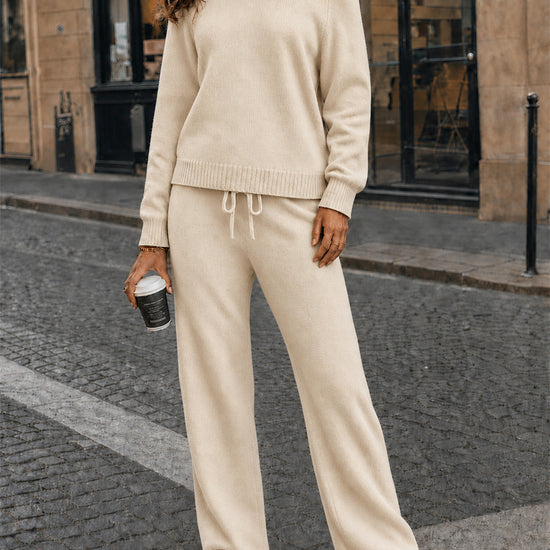 Off-Shoulder Sweaters With Drawstring Pants Set - Fisoew